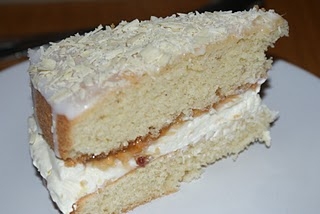 Beautiful Victoria Sponge with Cardamom, Rose Cream and Rhubarb